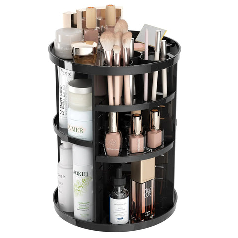 Organisateur de maquillage rotatif pour vanité, organisateur de soins de la peau tournant à 360° avec plateaux ajustables, carrousel de rangement pour bureau de maquillage