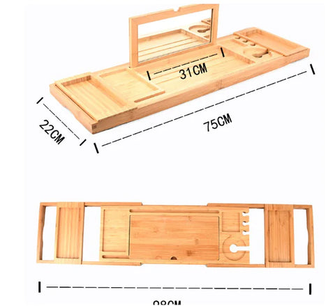 Plateau de salle de bain en bois Support de lecture extensible Support pour tablettes et ordinateur Boîte de rangement