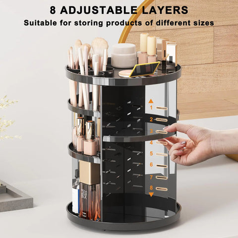 Organisateur de maquillage rotatif pour vanité, organisateur de soins de la peau tournant à 360° avec plateaux ajustables, carrousel de rangement pour bureau de maquillage